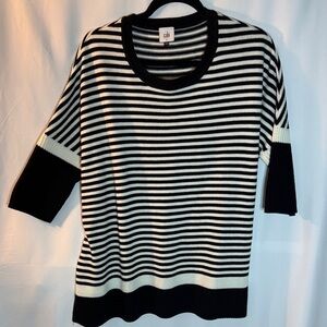 CAbi Black and White Striped Knit Top
